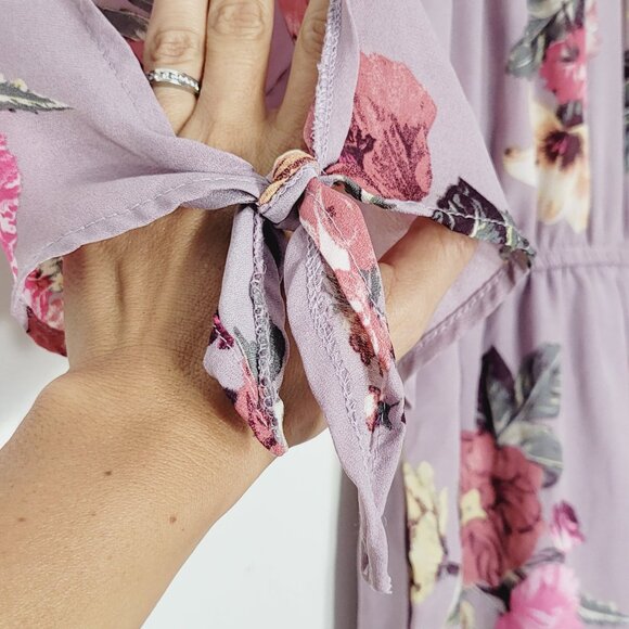 Ardene Purple Dress Pink Green Floral 3/4 Sleeve Off The Shoulder Dress XS - Picture 3 of 9